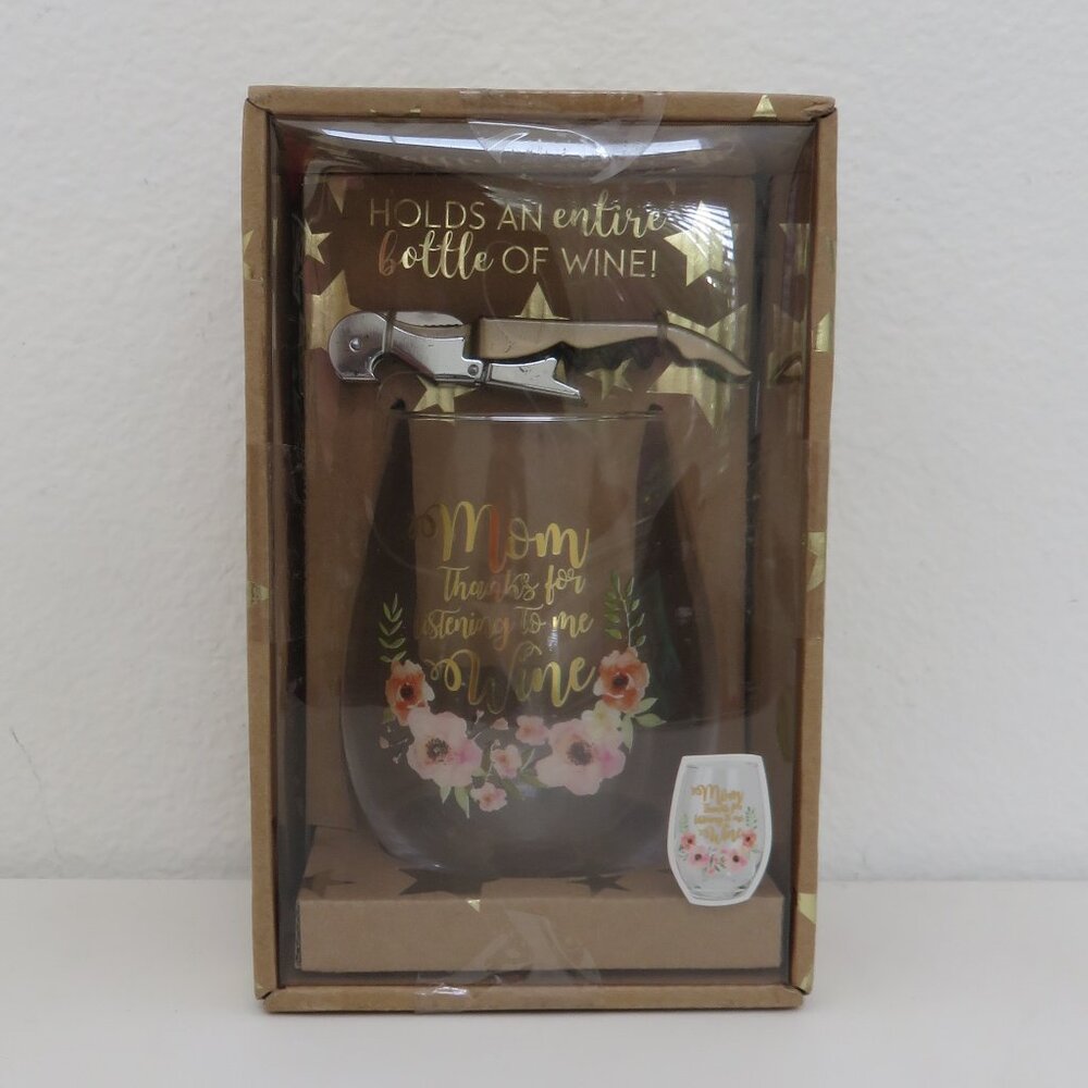 Wine Glass Wine opener "Mom thanks for listening to me Wine"